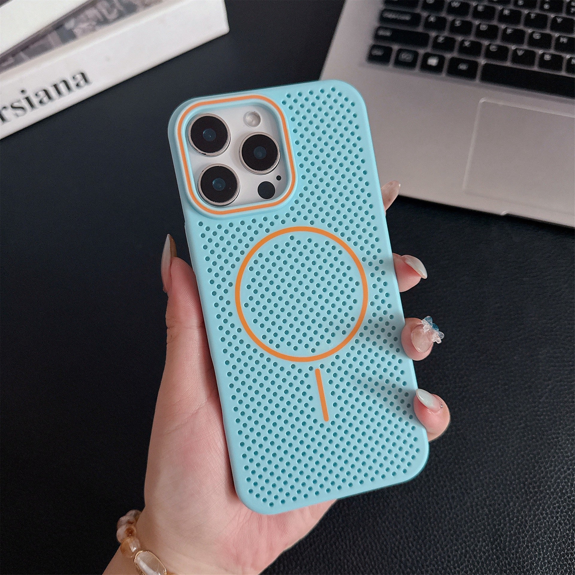 Summer breathable and heat-dissipating magnetic phone case for iphone 16 Pro Max with corner protection against drops